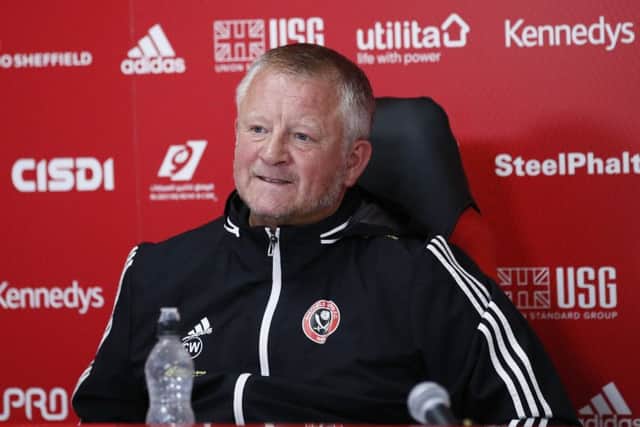 Chris Wilder  speaking during his weekly press conference at the Shirecliffe Academy, Sheffield. (Picture: Simon Bellis/Sportimage via PA Images)