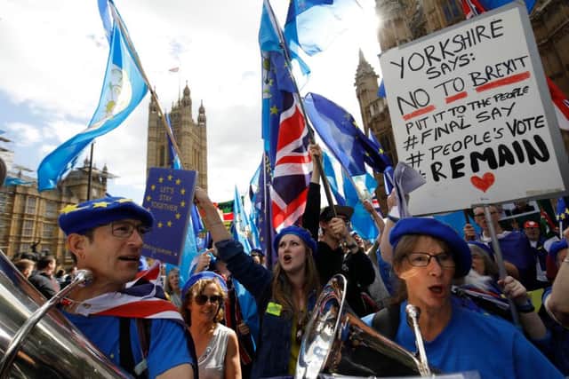 Pro-EU anti-Brexit protesters march outside the Houses of Parliament in central London on September 3, 2019. Picture: TOLGA AKMEN/AFP/Getty Images