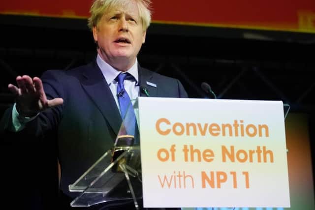 Boris Johnson speaks at the Convention of the North conference in Rotherham. Pic: Getty Images