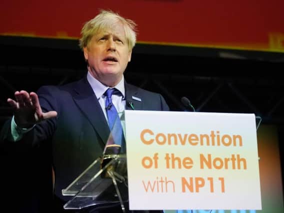 Boris Johnson speaks at the Convention of the North conference in Rotherham. Pic: Getty Images