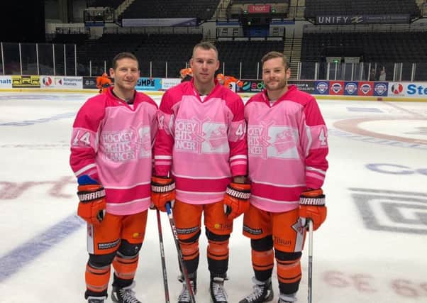paying respects: Sheffield Steelers players Jonathan Phillips, left, Ben OConnor and Robert Dowd wear the special tribute jerseys.