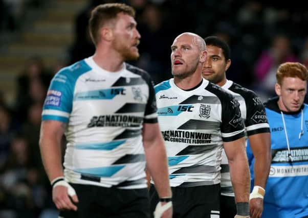 Hull FC's Gareth Ellis looks dejected after missing out on the play-offs.