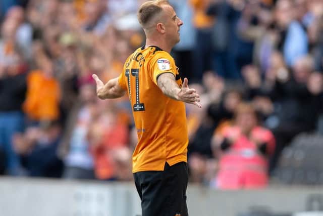 Kamil Grosicki celebrates scoring Hull's second goal from a free kick. (Picture: Bruce Rollinson)
