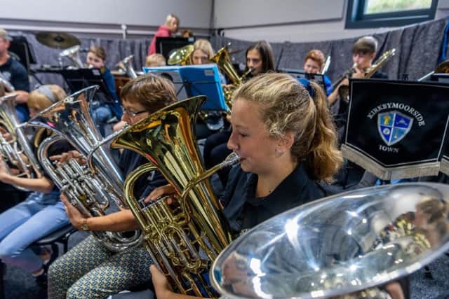 Kirkbymoorside Brass Band members rehearsing in the new concert hall. Image: James Hardisty.