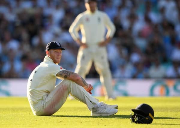 LONDON, ENGLAND - SEPTEMBER 15:  Ben Stokes of England looks on  during Day Four of the 5th Specsavers Ashes Test between England and Australia at The Kia Oval on September 15, 2019 in London, England. (Photo by Alex Davidson/Getty Images)
