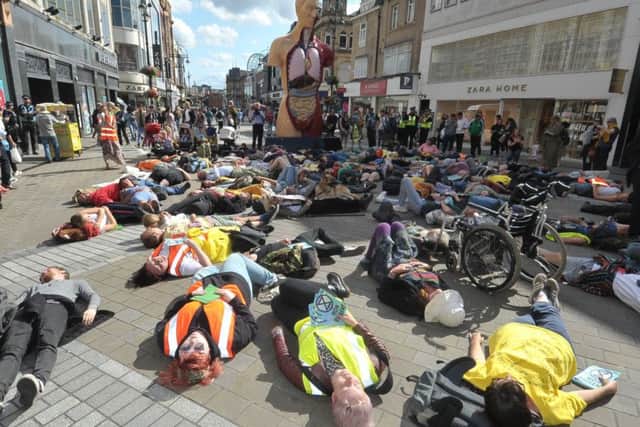 The recent Extinction Rebellion protest in Leeds included a mass 'die' on Briggate.