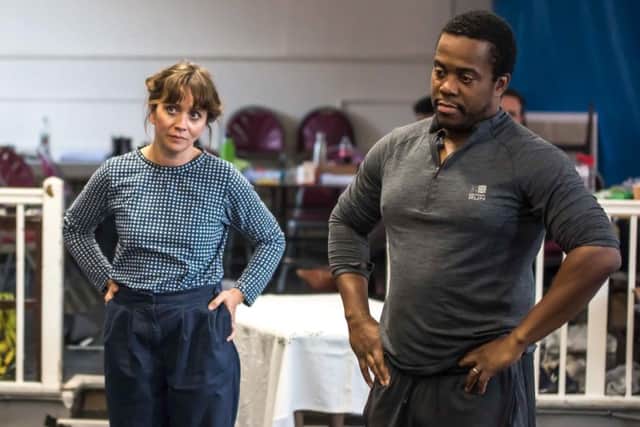 Laura Pyper and Daniel Poyser in rehearsal for A View from the Bridge at York Theatre Royal.