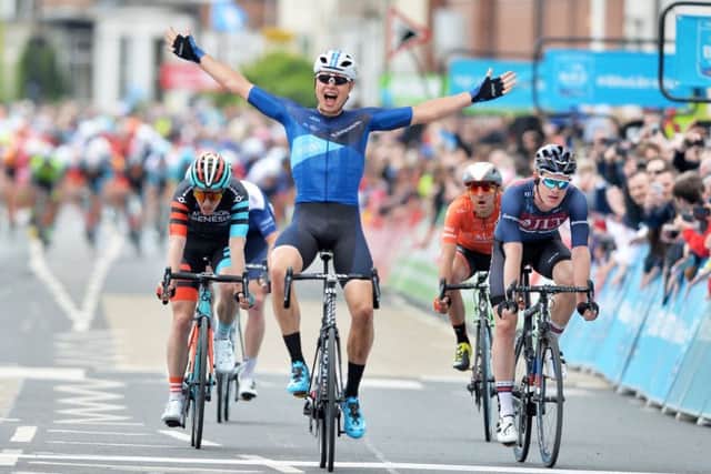 Harry Tanfield: Winning stage one of the  Tour de Yorkshire last year.  Picture: Bruce Rollinson