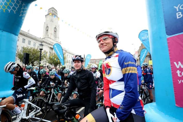 LEGEND: Dame Sarah Storey at the start of stage one of the 2019 Women's Tour de Yorkshire. Picture: Bradley Collyer/PA