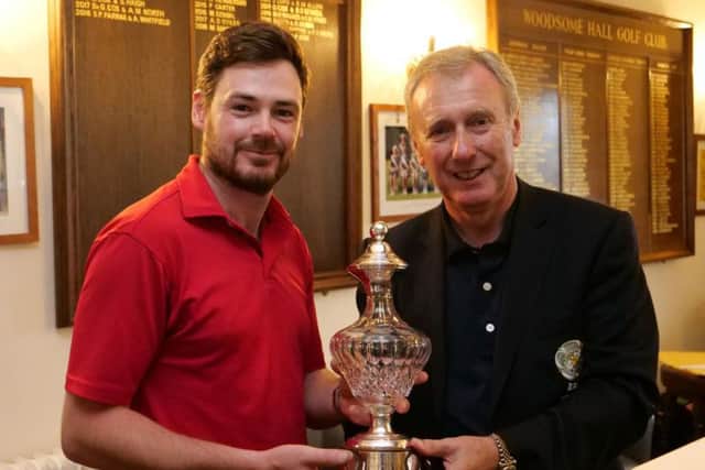 New Yorkshire match play champion Dan Thomas with the Yorkshire Union of Golf Clubs' president Kevin E Tucker (Picture: Chris Stratford).