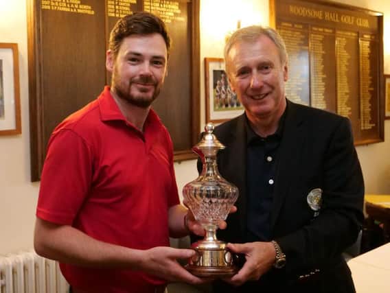 New Yorkshire match play champion Dan Thomas with the Yorkshire Union of Golf Clubs' president Kevin E Tucker (Picture: Chris Stratford).