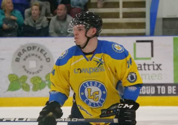 ON TARGET: Defenceman Lewis Baldwin got on the scoresheet for Leeds Chiefs in a 5-2 defeat at Telford Tigers. Picture: Chris Stratford.