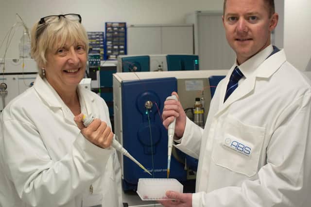 (From left to right) Dr. Mira Doig, laboratory manager and technical director, with Brian Wright, president of ACM Global Laboratories at ABS Laboratories new state-of-the-art laboratory in York