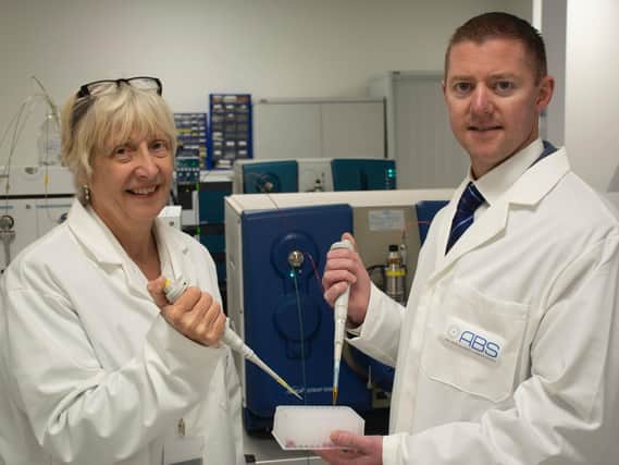 (From left to right) Dr. Mira Doig, laboratory manager and technical director, with Brian Wright, president of ACM Global Laboratories at ABS Laboratories new state-of-the-art laboratory in York