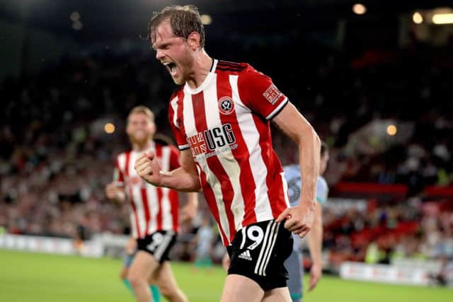 Sheffield United's Richard Stearman celebrates scoring his side's first goal against Blackburn in the Carabao Cup (Picture: PA)