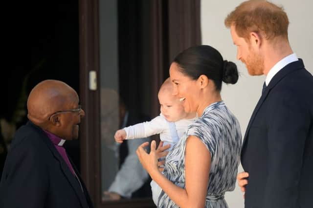 The Duke and Duchess of Sussex along with their son Archie meet with Archbishop Desmond Tutu and Mrs Tutu at their legacy foundation in cape Town, on day three of their tour of Africa.