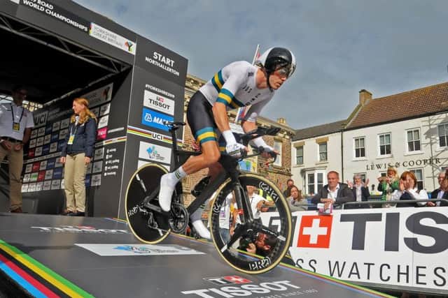 Gold medal winner Rohan Dennis at the start of the UCI 2019 Cycling Road World Championship Mens Elite Time Trial in Northallerton.  (Picture: Tony Johnson)