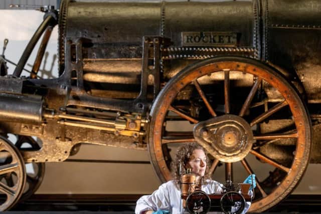 Rocket beside a model of the engine (pic: Charlotte Graham)