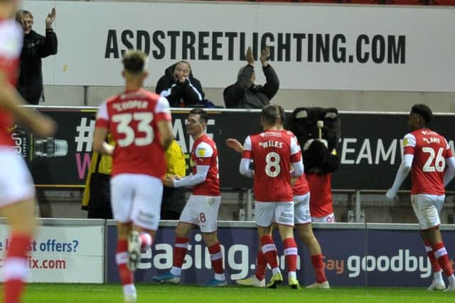 PERFECT TIMING: Rotherham United's Trevor Clarke celebrates his winning  goal on his debut Picture: Tony Johnson