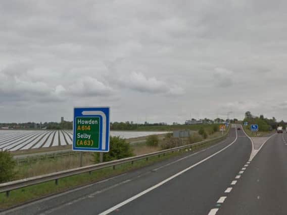 The incident happened on theM62 westbound slip road at Junction 37, near Howden (Photo: Google)