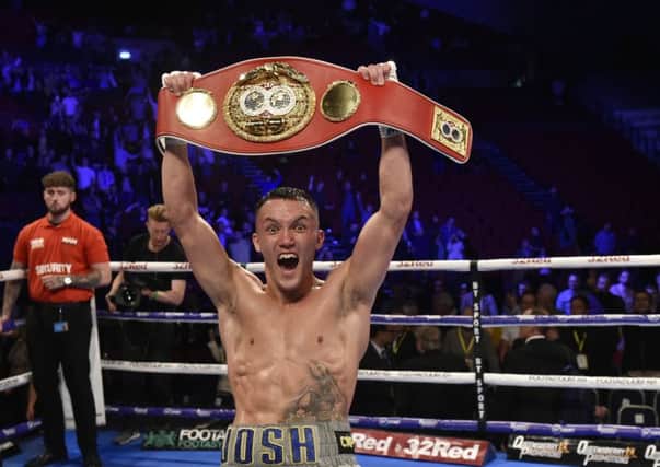 Belter: Josh Warrington after victory against Sofiane Takoucht at Leeds Arena. Picture: Steve Riding