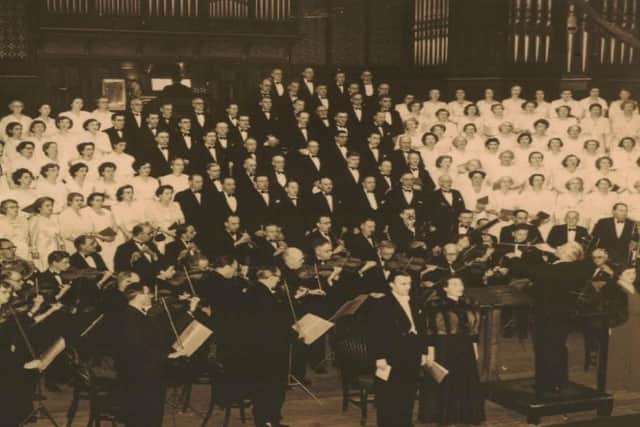 The society in the early 1950s with the then conductor Dr Melville Cooke. Photo: Halifax Choral Society archive.