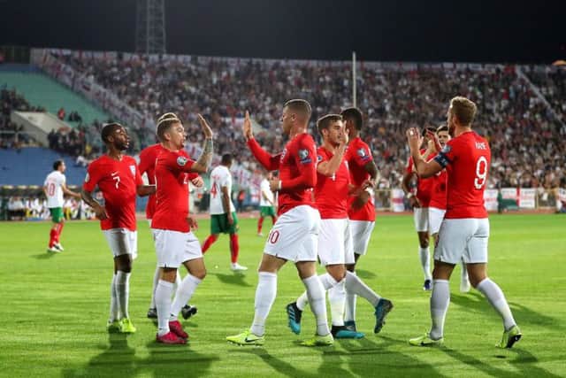Ross Barkley of England celebrates with team-mates after scoring his side's second goal. Picture: Catherine Ivill/Getty Images