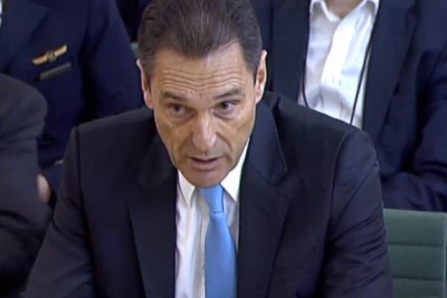 Former CEO of Thomas Cook Peter Fankhauser speaking to the House of Commons Business, Energy and Industrial Strategy Committee at Portcullis House in Westminster, during the inquiry into the collapse of the British travel operator. Photo: House of Commons/PA Wire