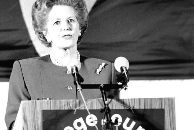 Margaret Thatcher delivering her landmark Bruges speech in 1988.