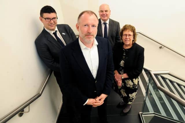 Northern Powerhouse Independent Review, Addleshaw Goddard, Leeds. Pictured from the left are Henri Murison, Chris Oglesby,Paul Hirst and Judith Blake..16th October 2019.Picture by Simon Hulme