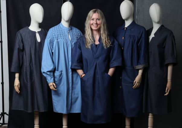 Louise Stocks-Young, founder of The Smockworks, wearing The Sunday smock, £650, as she showcases her four smock styles on dummies, from left, The Mayfield, The Honeycomb, the Patch and The Sunday. Picture by Eveline Ludlow Photography.