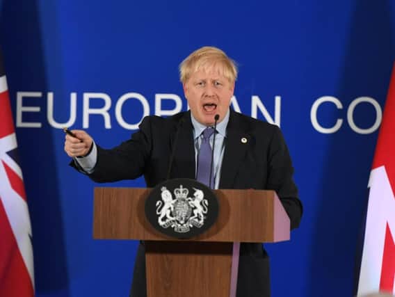 UK Prime Minister Boris Johnson speaking at the European Council summit at EU headquarters in Brussels. Photo: Stefan Rousseau/PA Wire