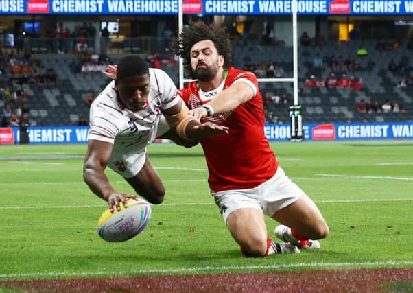 Jermaine McGillvary of England scores a try during the Rugby League World Cup 9s match between England and Wales at Bankwest Stadium on October 18 in Sydney, Australia. (Picture: Matt Blyth/Getty Images)