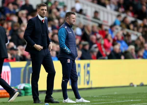 Touchline duo: Middlesbrough manager Jonathan Woodgate  and assistant Robbie Keane during the Championship match at the Riverside.