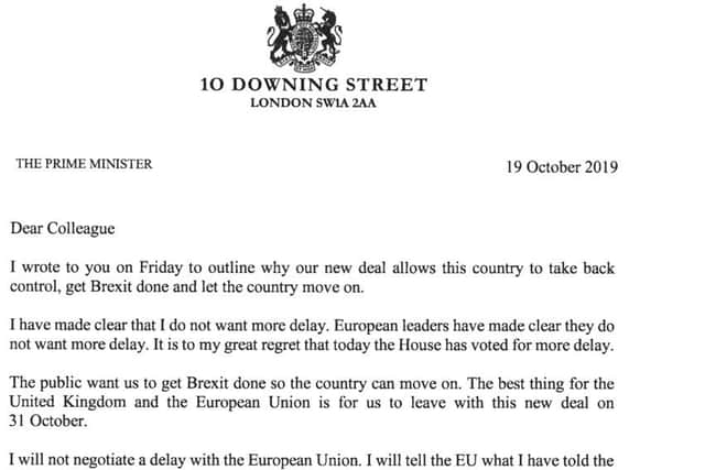 An extract from a new letter sent by Boris Johnson to MPs.