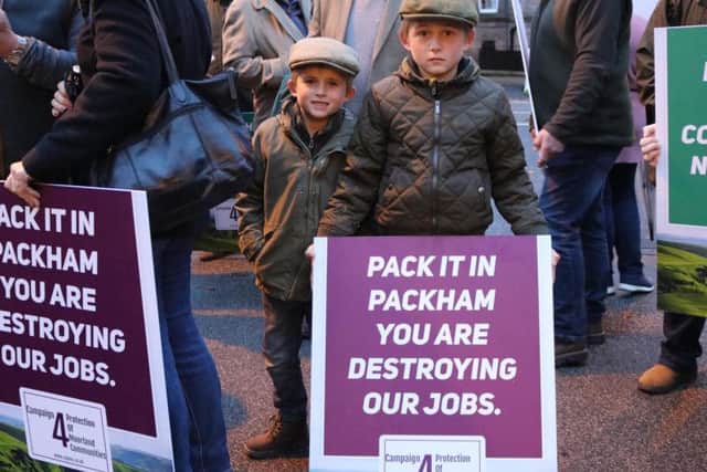 Demonstrators from the Yorkshire Moorland Communities braved the weather to take a message to BBC Presenter Chris Packham as he arrived at the Royal Hall in Harrogate to give a talk.