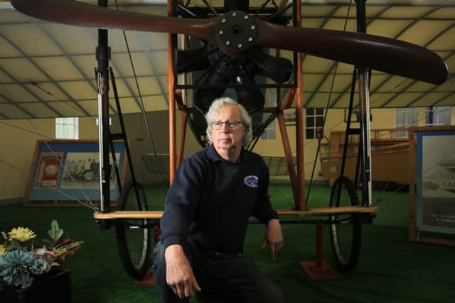 Alan Beattie at the South Yorkshire Aircraft Museum with a replica of a Bleriot Type X1 monoplane. (JPIMedia)