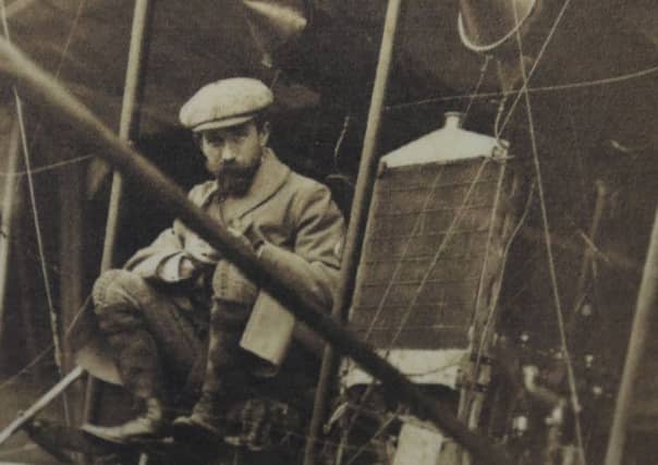 South Yorkshire Air Museum. Feature on the Doncaster Air races of October 1909. Roger Sommer in his Farman Biplane and winniner of the Doncaster Cup.