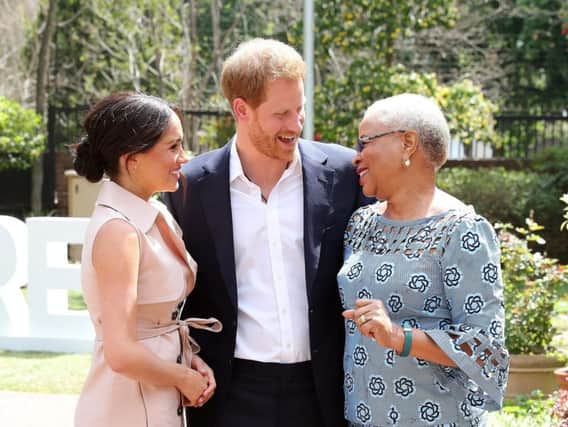 Prince Harry, Duke of Sussex, and Meghan, Duchess of Sussex, meet Graca Machel, widow of the late Nelson Mandela during their recent visit to South Africa.