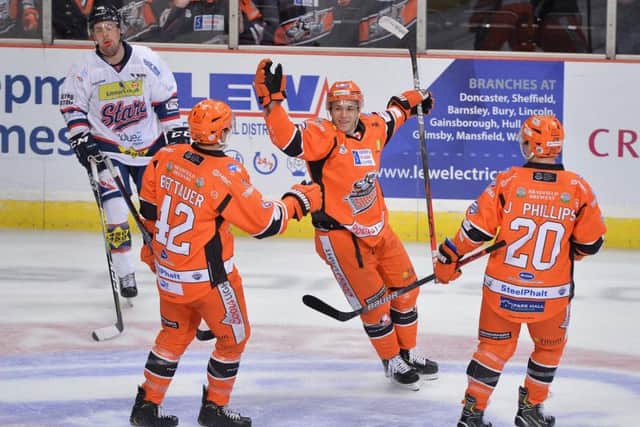 TOP MAN: Tanner Eberle finished Sunday evening with two goals to his name in Sheffield Steelers' 4-2 win over Dundee Stars. Picture: Dean Woolley.