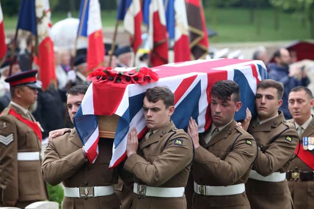 A First World War soldier's military funeral. Credit: ITV.
