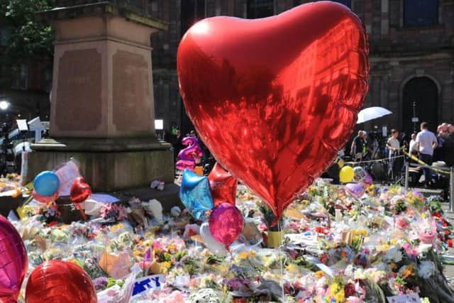 Flowers laid in Manchester city centre following the terror attack in May 2017. Picture: PA