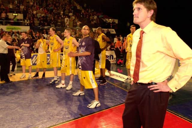 Sheffield Sharks coach Chris Finch applaud the Chester Jets after the Sharks victory in the 2002 Championship final  Chester Jets recieve the winners cup. (Picture: Bruce Rollinson)
