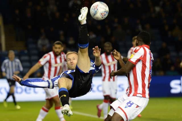 Sheffield Wednesday captain Barry Bannan gets in an overhead effort against Stoke City. Picture: Steve Ellis