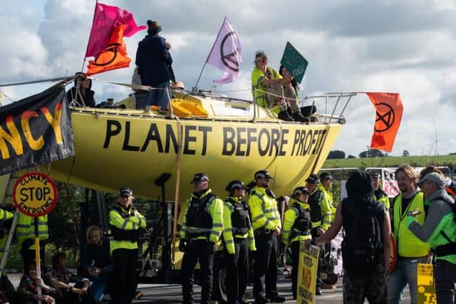Protesters at the Blackpool New Road fracking site in Lancashire placed a boat in front of the entrance blocking access, earlier this year. Photo: Kelvin Stuttard