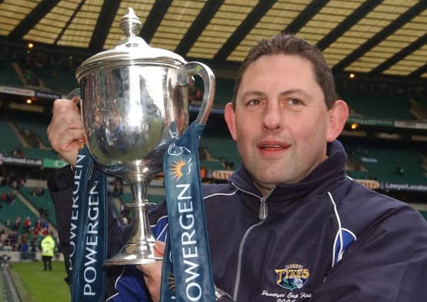 Leeds Tykes coach Phil Davies with the Powergen Cup in 2005.
