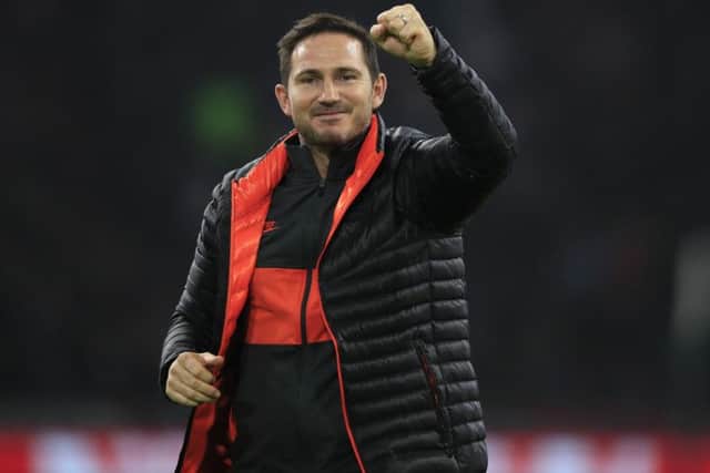 Chelsea's head coach Frank Lampard celebrates at the end of the Champions League clash between Ajax and Chelsea in Amsterdam. Picture: AP Photo/Peter Dejong
