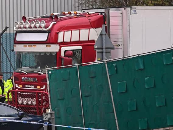 The bodies of 39 people were discovered in a lorry at the Waterglade Industrial Park in Essex on Wednesday. Picture: PA