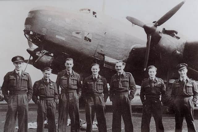 Halifax Bomber 80th Anniversary, at the Yorksihire Air Museum, Copy photograph of Flt Lt George Dunn, centre...24th October 2019.Picture by Simon Hulme.