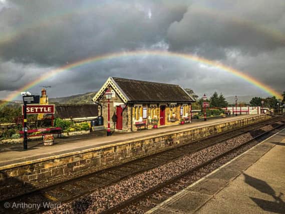 Anthony Ward's photo of a double rainbow at Settle Station